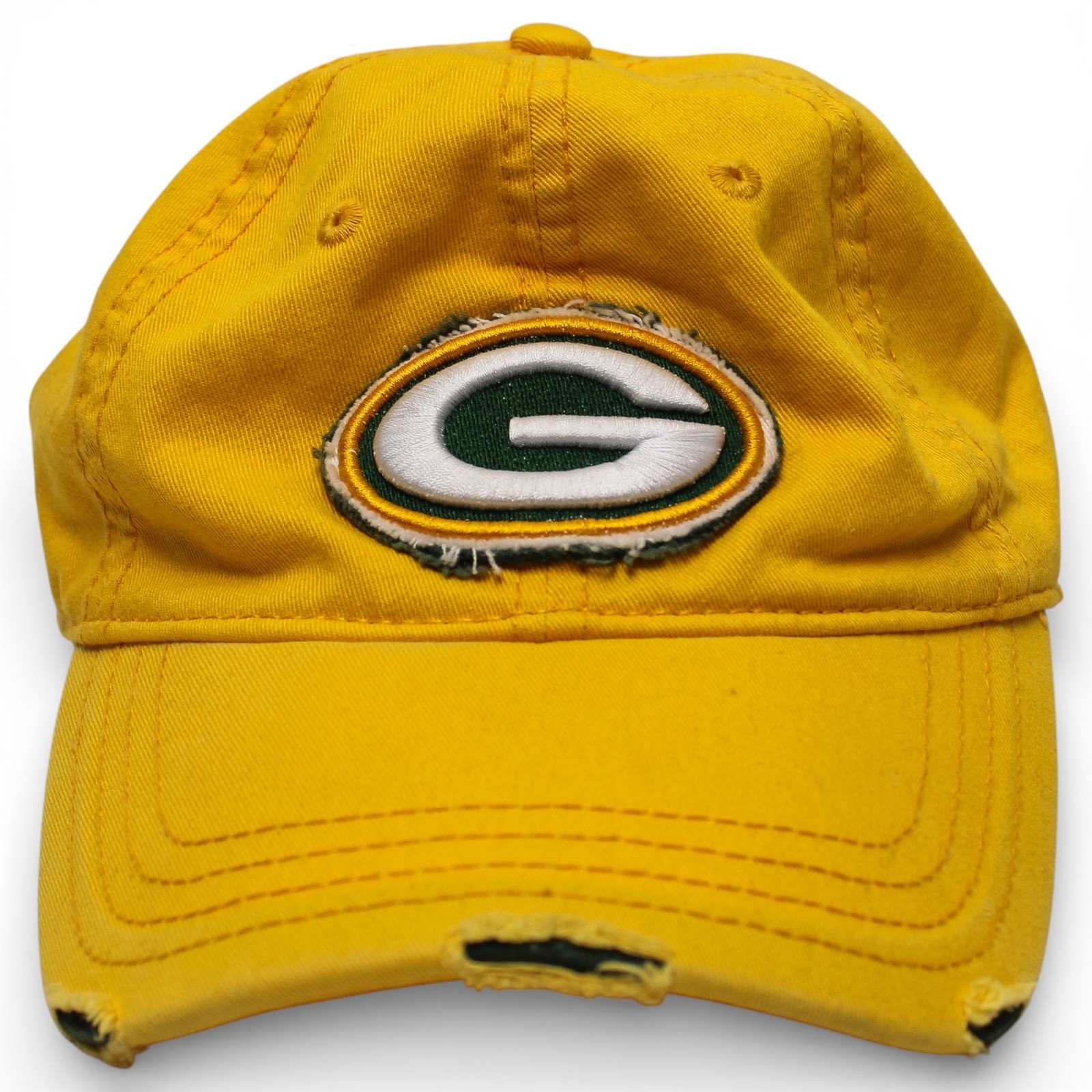 Green Bay Packers Yellow Distressed Strapback Hat OSFM Cotton