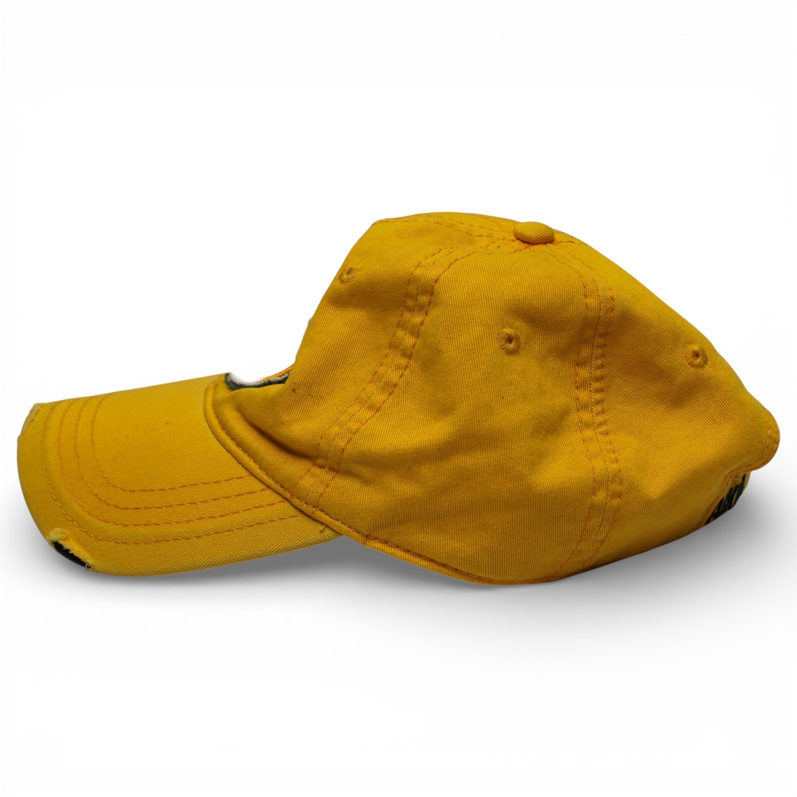 Green Bay Packers Yellow Distressed Strapback Hat OSFM Cotton - Image 2